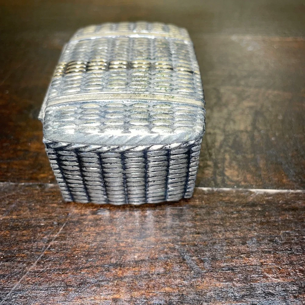 Vintage Jewelry Silverplate Casket Picnic‎ Basket Straps Trinket Box